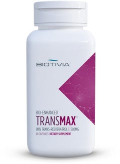 Biotivia - Transmax 1000mg 98% Trans-resveratrol + Polydatin + Piperine for Increased Bio-Availability. No Artificial Fillers or Additives. 60x500mg Vegan Capsules