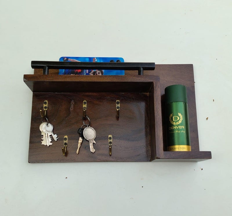 Keeam Decor Wooden Key Holder with Shelf 3 Hooks 245 cm x 15 cm Green Perfume Bottle Key Holder Rack Key Holder Box Keychain Holder Key Ring Holder Wall Key Holder Key Organizer  - Image 2