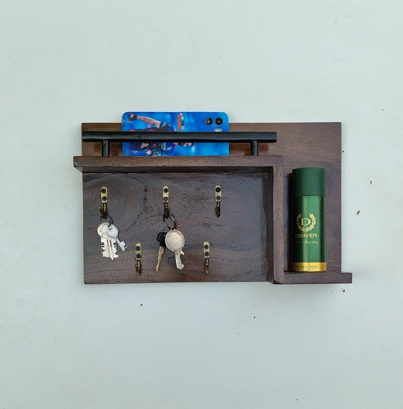 Keeam Decor Wooden Key Holder with Shelf 3 Hooks 245 cm x 15 cm Green Perfume Bottle Key Holder Rack Key Holder Box Keychain Holder Key Ring Holder Wall Key Holder Key Organizer  - Image 1