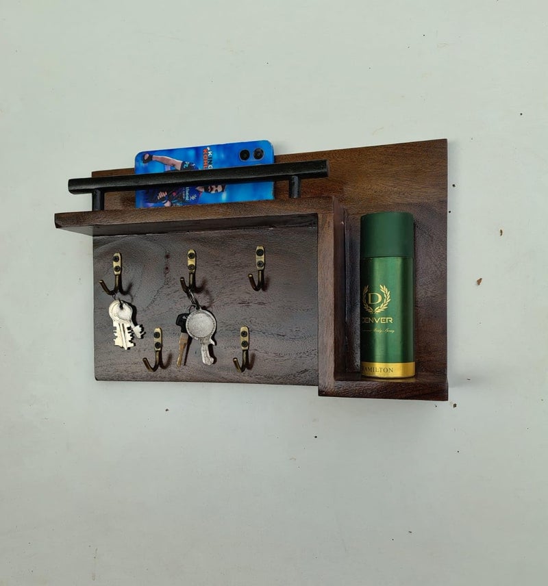 Keeam Decor Wooden Key Holder with Shelf 3 Hooks 245 cm x 15 cm Green Perfume Bottle Key Holder Rack Key Holder Box Keychain Holder Key Ring Holder Wall Key Holder Key Organizer  - Image 4