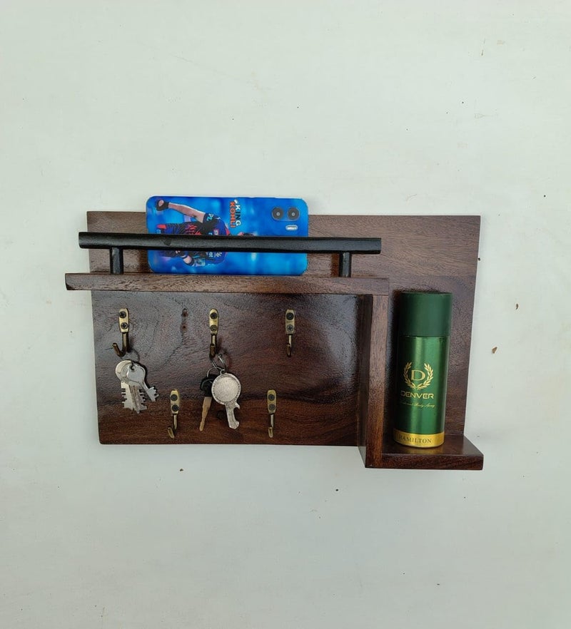 Keeam Decor Wooden Key Holder with Shelf 3 Hooks 245 cm x 15 cm Green Perfume Bottle Key Holder Rack Key Holder Box Keychain Holder Key Ring Holder Wall Key Holder Key Organizer  - Image 5