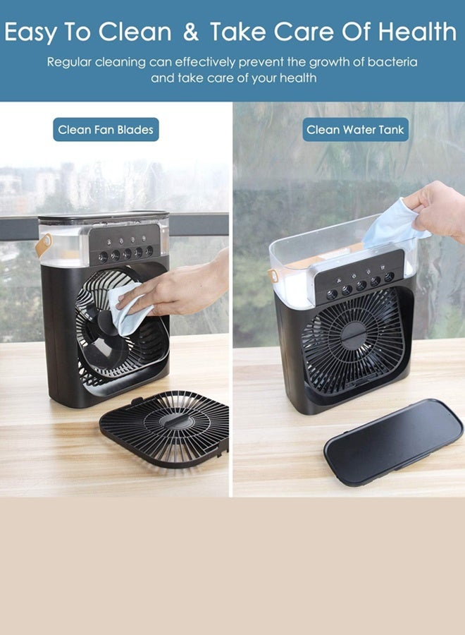 Portable Misting Fan 3-Speed with 5 Nozzles, 600mL Tank & LED Lights, USB Timer for Outdoor Cooling, Camping, Patio,Black - Image 4