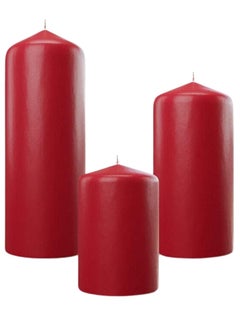 Lukadah LUKADAH Premium Quality Unscented Red Pillar Candles - Long Burning Hours, Decorative, SPA - Dripless Clean Burning Dinner Candle | Dripless Decorative Candles for Home Decor & Relaxation | Set of 3  - Image 1