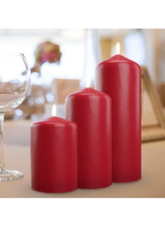 Lukadah LUKADAH Premium Quality Unscented Red Pillar Candles - Long Burning Hours, Decorative, SPA - Dripless Clean Burning Dinner Candle | Dripless Decorative Candles for Home Decor & Relaxation | Set of 3  - Image 4