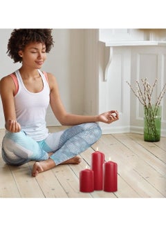 Lukadah LUKADAH Premium Quality Unscented Red Pillar Candles - Long Burning Hours, Decorative, SPA - Dripless Clean Burning Dinner Candle | Dripless Decorative Candles for Home Decor & Relaxation | Set of 3  - Image 5