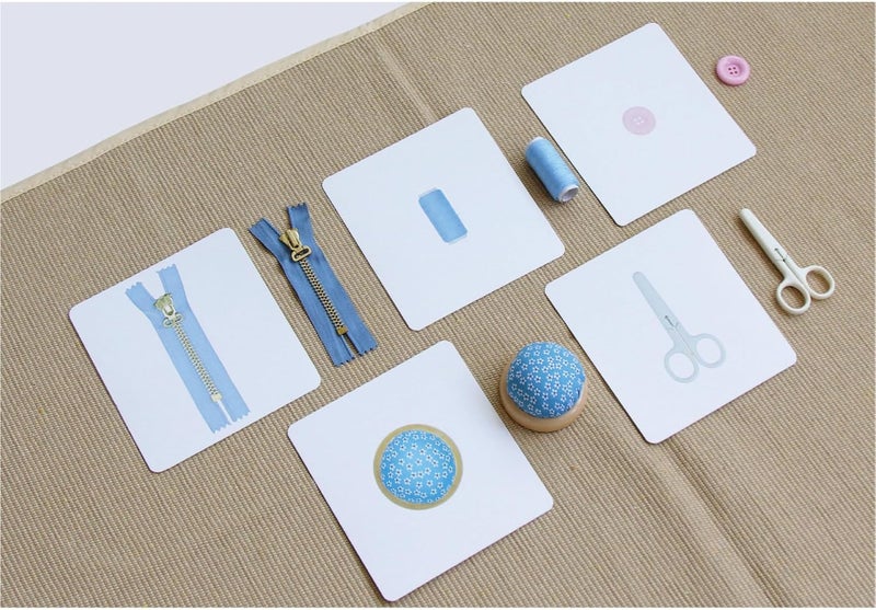 Kiddison Montessori Language Materials Objects with Identical Cards Matching Game Minitures Flash Cards Cleaning Tools Hair Accessories Sewing Items Sewing Items - Image 5