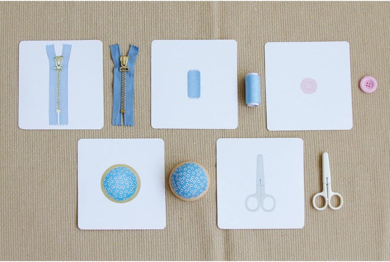 Kiddison Montessori Language Materials Objects with Identical Cards Matching Game Minitures Flash Cards Cleaning Tools Hair Accessories Sewing Items Sewing Items - Image 4