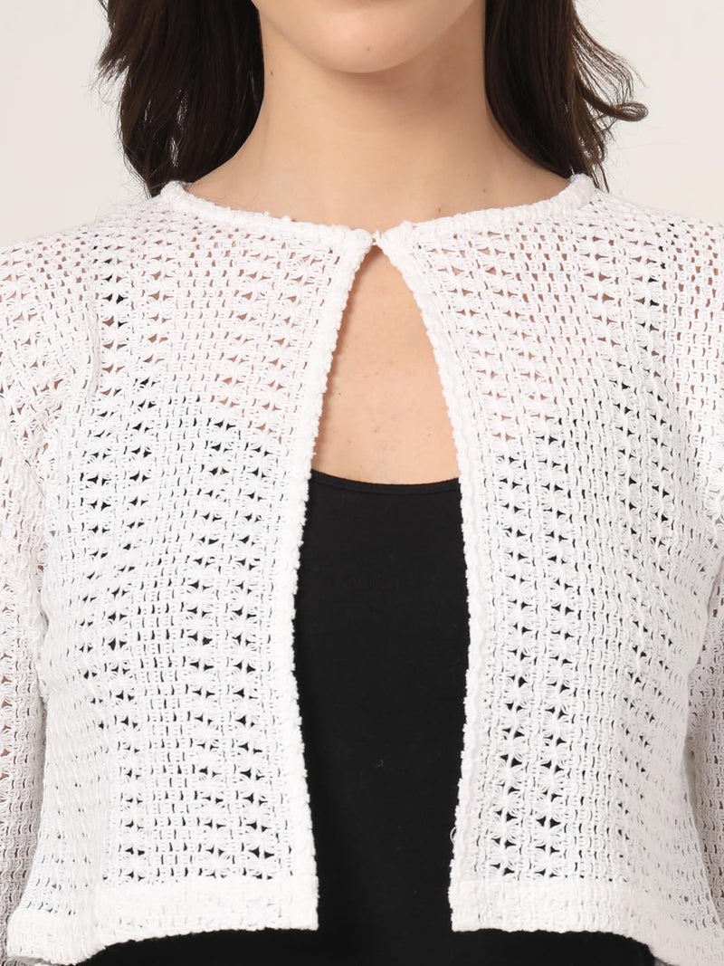 Style Quotient Women White Solid Lace Shrug - Image 2