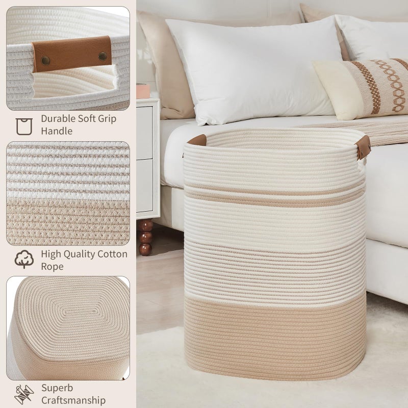 AINUOQI Laundry Basket with Handles - Blanket Basket & Hampers for Bedroom Aesthetic, Laundry Hamper & Blanket Storage for Living Room, Clothes Hamper, Tall, Large 17" x 14" x 22â€, Off-white - Image 4
