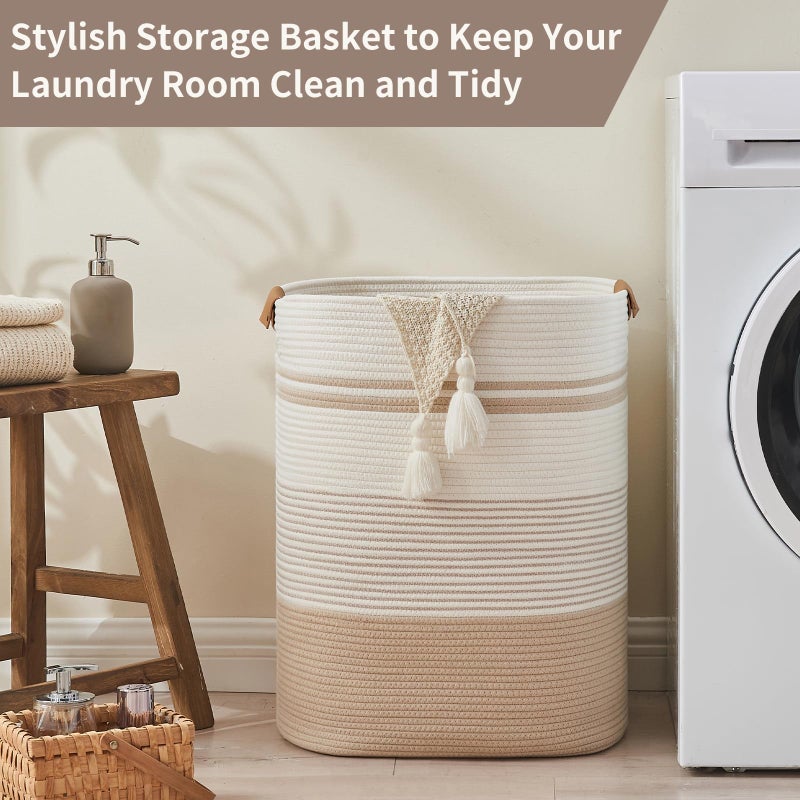 AINUOQI Laundry Basket with Handles - Blanket Basket & Hampers for Bedroom Aesthetic, Laundry Hamper & Blanket Storage for Living Room, Clothes Hamper, Tall, Large 17" x 14" x 22â€, Off-white - Image 5
