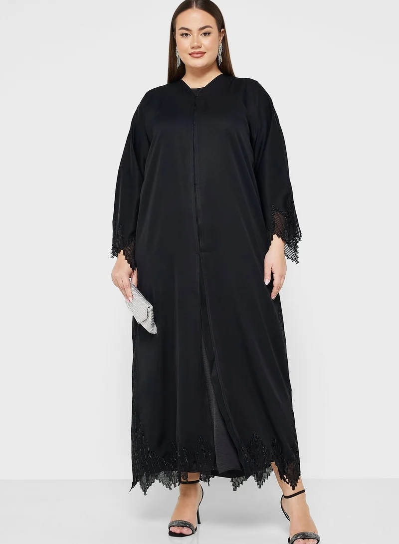 Khizana Lace Hem Detail Abaya With Sheila