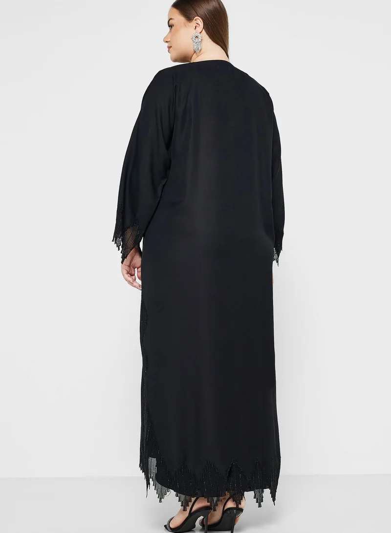 Khizana Lace Hem Detail Abaya With Sheila