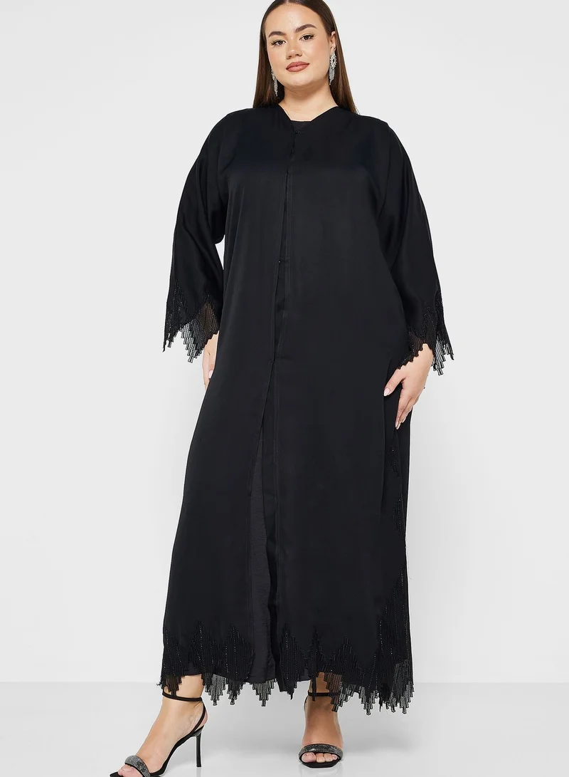Khizana Lace Hem Detail Abaya With Sheila