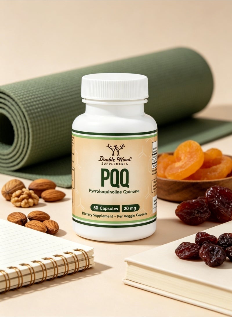مكمل Double Wood PQQ - 20 ملغ، 60 كبسولة (بيرولوكينولين كينون) لدعم الميتوكوندريا وإنتاج طاقة ATP، والنوم والصحة الإدراكية - نباتي، خالٍ من الكائنات المعدلة وراثيًا وخالٍ من الغلوتين - Image 1