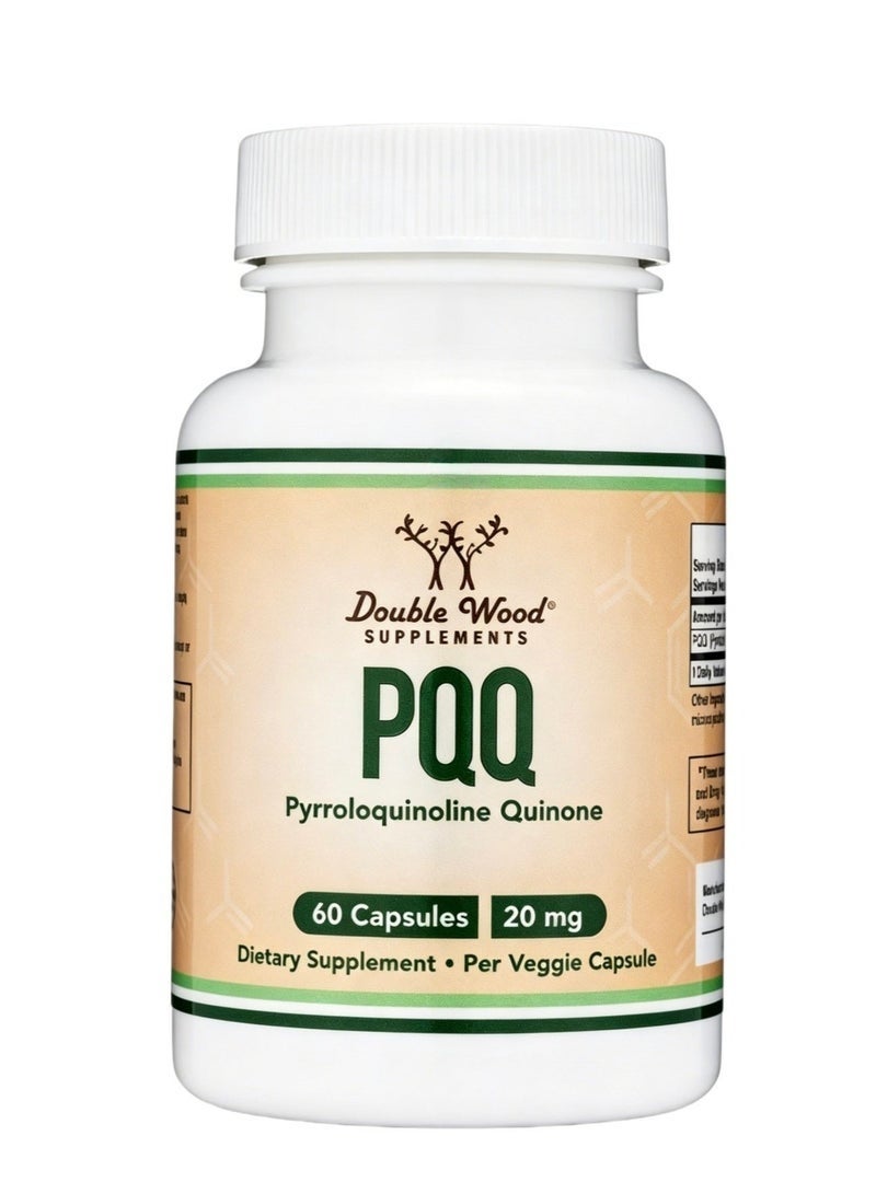 مكمل Double Wood PQQ - 20 ملغ، 60 كبسولة (بيرولوكينولين كينون) لدعم الميتوكوندريا وإنتاج طاقة ATP، والنوم والصحة الإدراكية - نباتي، خالٍ من الكائنات المعدلة وراثيًا وخالٍ من الغلوتين - Image 2