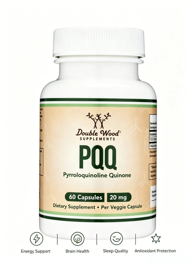 مكمل Double Wood PQQ - 20 ملغ، 60 كبسولة (بيرولوكينولين كينون) لدعم الميتوكوندريا وإنتاج طاقة ATP، والنوم والصحة الإدراكية - نباتي، خالٍ من الكائنات المعدلة وراثيًا وخالٍ من الغلوتين - Image 4
