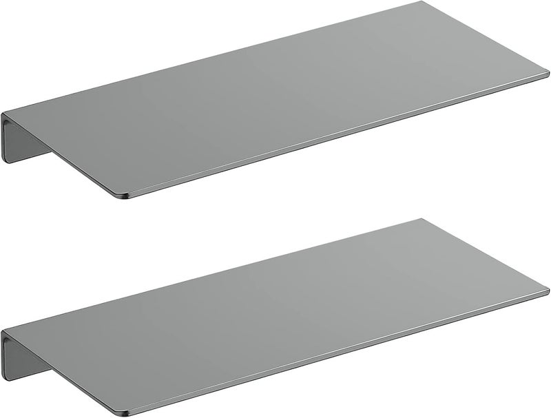Danpoo 12 inch Gray Metal Floating Shelves for Wall Organizer & Storage, Display Shelves for Bathroom, Living Room, Kitchen, Bedroom(2-Pack) - Image 1