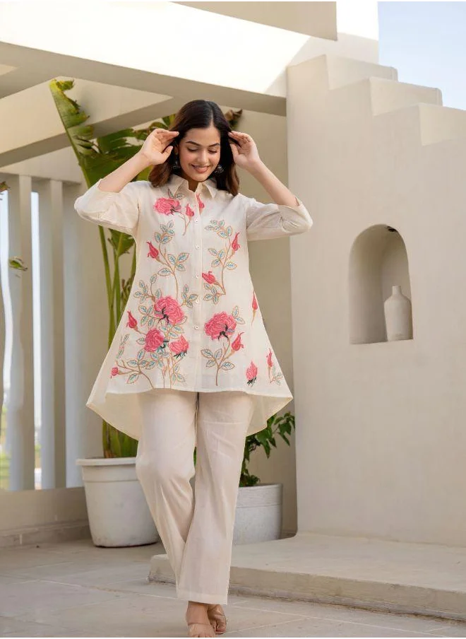 #بي Elegant Cream Embroidered Co-ord set