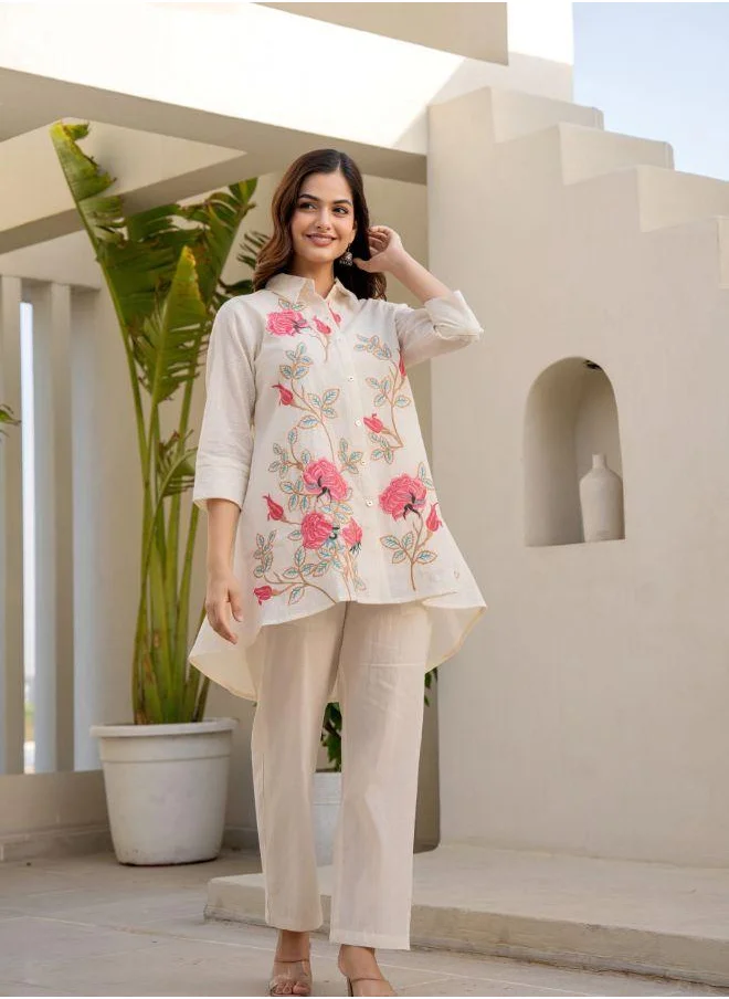 #بي Elegant Cream Embroidered Co-ord set