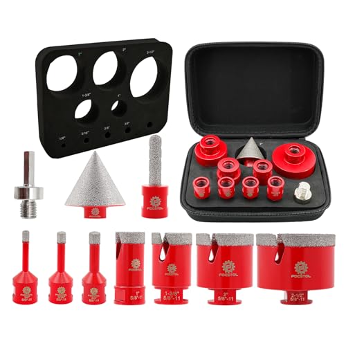 FOCSTOL Diamond Core Drill Bit Set - FOCSTOL 10pcs (6/8/10/25/35/50/65mm+10mm Finger Milling Bit+50mm Beveling Chamfer Bit+Hex) Hole Saw Kit for Porcelain Ceramic Tile Marble Granite with 5/8''-11 Thread - Image 1