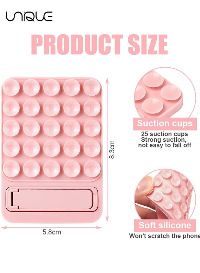 Unique 2 PCS - 2 in 1 Silicone Sticky Phone Grip - Non Slip Suction Cup Phone Mount - Combines a Powerful Suction Cup and a Durable Mount Suitable for Any Phone Model Provides Multiple Mounting Options for Selfies and Tiktok Video Recording Light - with Backing Mobile Fidget Mirror Holder (Pink/Black) - Image 2