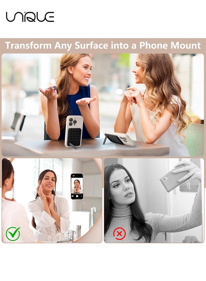 Unique 2 PCS - 2 in 1 Silicone Sticky Phone Grip - Non Slip Suction Cup Phone Mount - Combines a Powerful Suction Cup and a Durable Mount Suitable for Any Phone Model Provides Multiple Mounting Options for Selfies and Tiktok Video Recording Light - with Backing Mobile Fidget Mirror Holder (Pink/Black) - Image 3