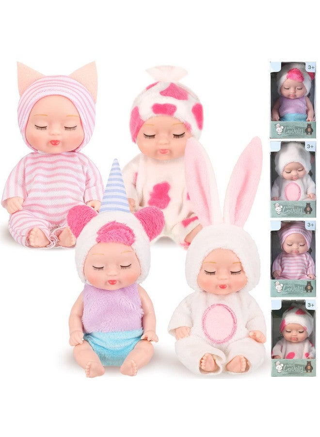 Hanaive 4 Pcs 4 Inch Mini Baby Dolls Lifelike Realistic Baby Dolls Animal Clothes Cute Tiny Babies Gifts For Kids Birthday Baby Shower (Lovely Style) - Image 1
