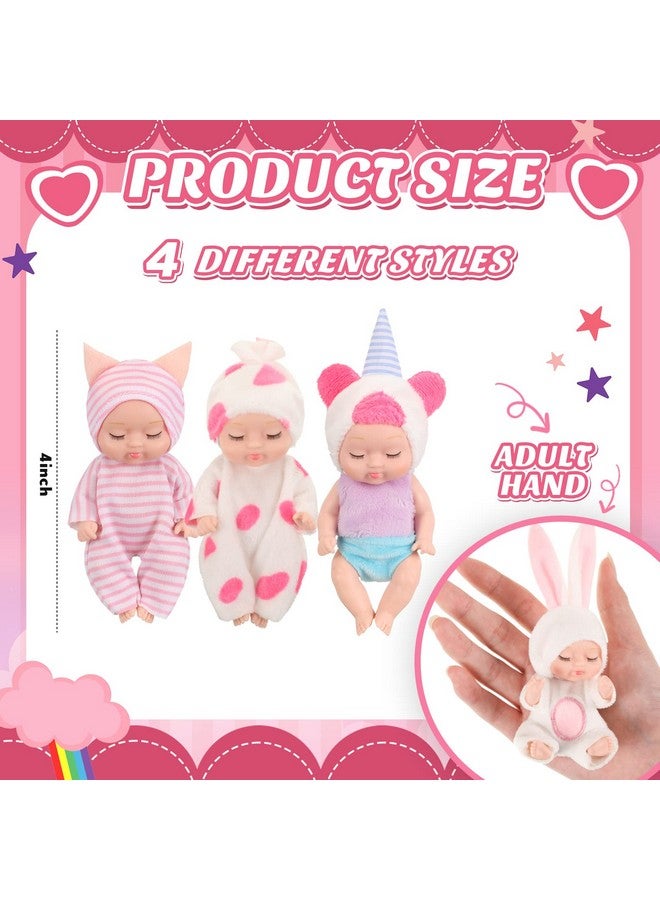 Hanaive 4 Pcs 4 Inch Mini Baby Dolls Lifelike Realistic Baby Dolls Animal Clothes Cute Tiny Babies Gifts For Kids Birthday Baby Shower (Lovely Style) - Image 2