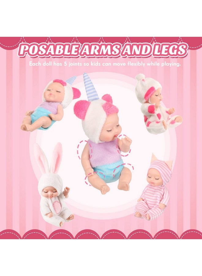 Hanaive 4 Pcs 4 Inch Mini Baby Dolls Lifelike Realistic Baby Dolls Animal Clothes Cute Tiny Babies Gifts For Kids Birthday Baby Shower (Lovely Style) - Image 5