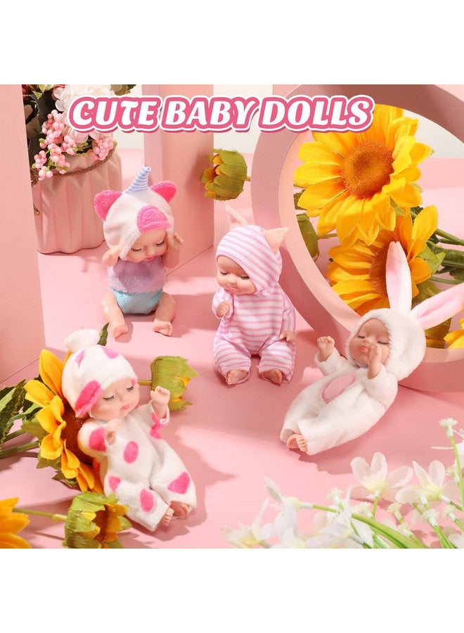 Hanaive 4 Pcs 4 Inch Mini Baby Dolls Lifelike Realistic Baby Dolls Animal Clothes Cute Tiny Babies Gifts For Kids Birthday Baby Shower (Lovely Style) - Image 4