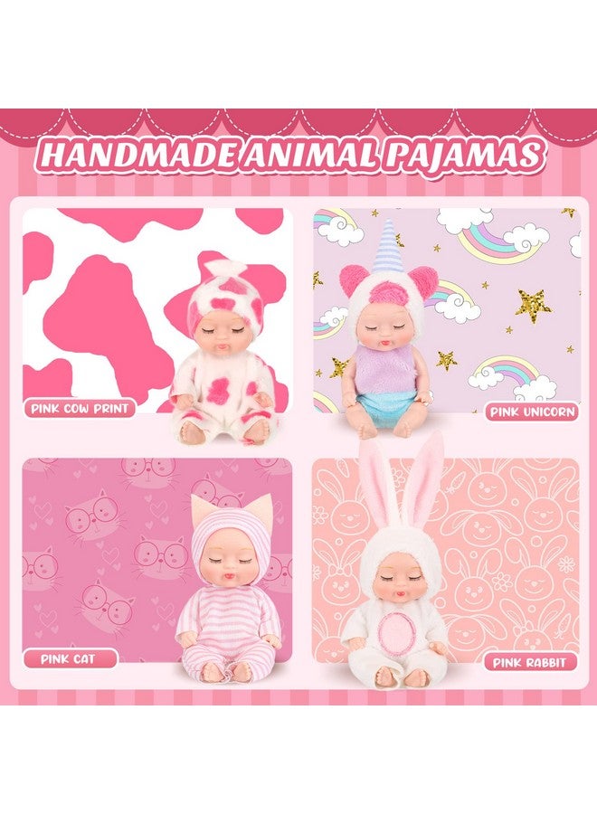Hanaive 4 Pcs 4 Inch Mini Baby Dolls Lifelike Realistic Baby Dolls Animal Clothes Cute Tiny Babies Gifts For Kids Birthday Baby Shower (Lovely Style) - Image 3