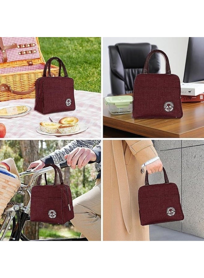 6L Reusable Thermal Lunch Bag Canvas with Handles, Insulated Food Container for Office, Gym, School, Students, Aluminum Foil for Travel and Picnic (Maroon)  - Image 2
