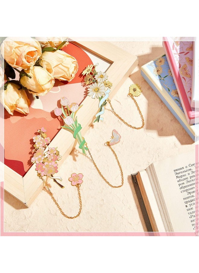 Chuangdi - 3 Pcs Women Metal Bookmark Spiritual Flower Bookmarks Inspirational Cute Book Marks Teacher Appreciation Book Gift Fantasy Book Markers For Lovers Friends Readers, Daisy, Sakura And Tulip - Image 1