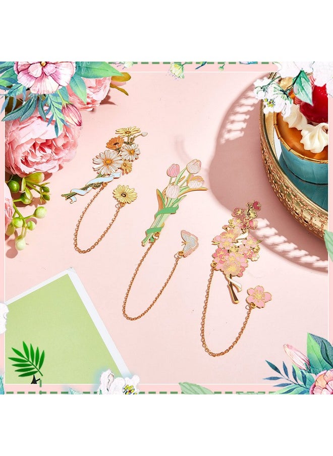 Chuangdi - 3 Pcs Women Metal Bookmark Spiritual Flower Bookmarks Inspirational Cute Book Marks Teacher Appreciation Book Gift Fantasy Book Markers For Lovers Friends Readers, Daisy, Sakura And Tulip - Image 1