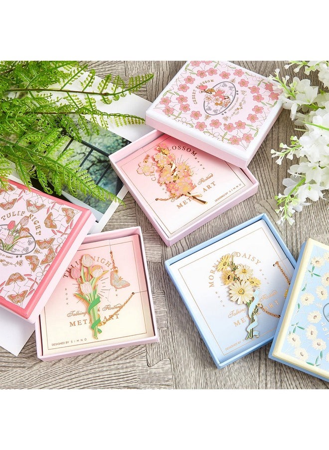 Chuangdi - 3 Pcs Women Metal Bookmark Spiritual Flower Bookmarks Inspirational Cute Book Marks Teacher Appreciation Book Gift Fantasy Book Markers For Lovers Friends Readers, Daisy, Sakura And Tulip - Image 1