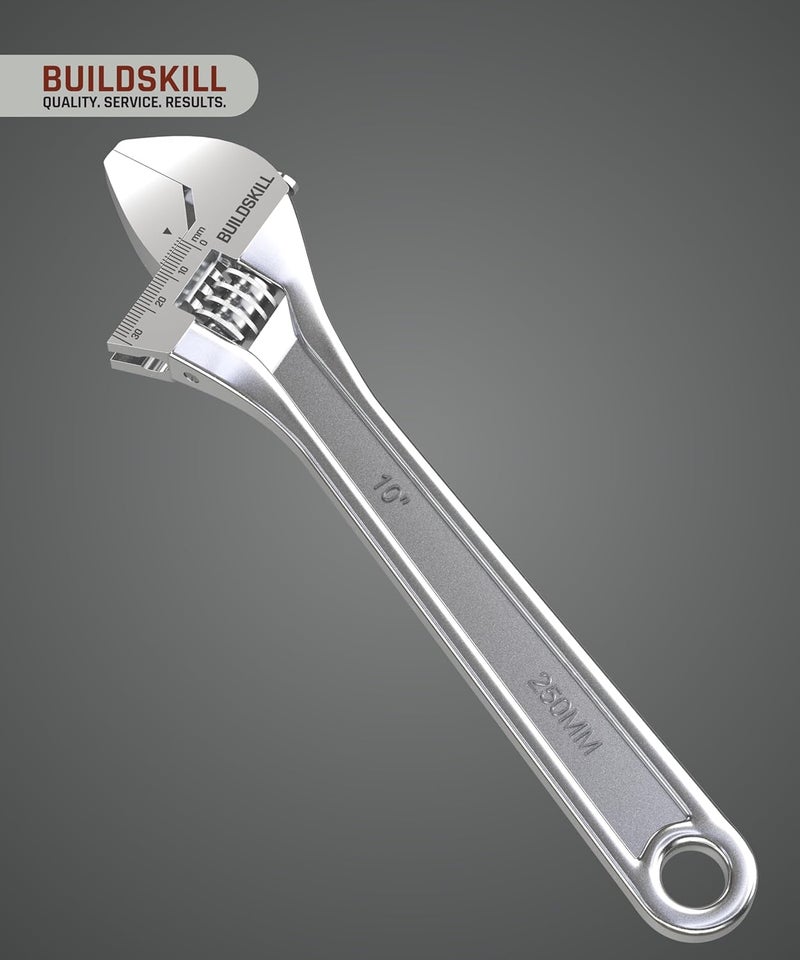 BUILDSKILL 10" 250mm Adjustable wrench | Chrome vanadium steel | Professional & home use | Single sided | Rust resistant plumbing tools | Adjustable spanner with lasered scale (6 months warranty) - Image 2