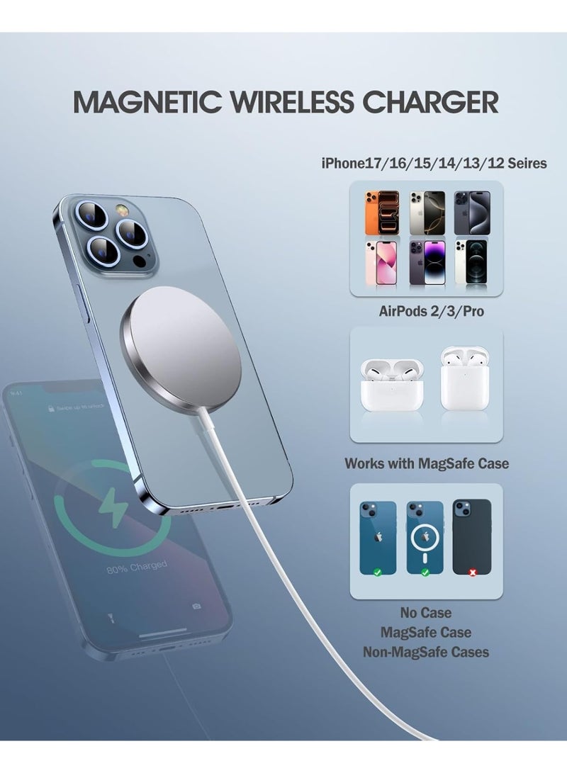 general 2 Pack Magnetic Wireless Charger for iPhone 16 Pro Max/16 Pro/16 Plus/16/15/15 Pro/15 Plus/15 Pro Max 15W Fast Mag Safe Charger Pad for iPhone 16/15/14/13/12 Series and AirPods 3/2/Pro 2/Pro - Image 3