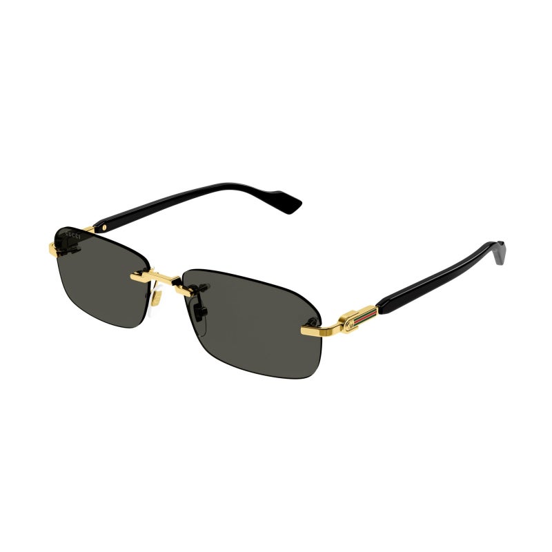 غوتشي نظارات شمسية مستطيلة بدون إطار من غوتشي GG1221S 001 56 للجنسين - إطار ذهبي وأسود مع عدسات رمادية - Image 1