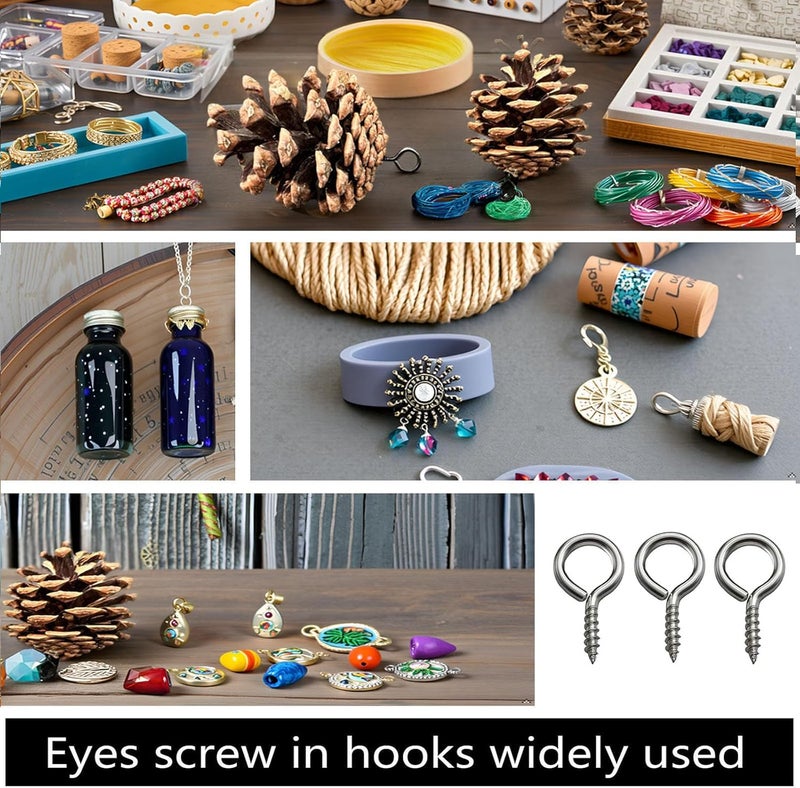 IDEALSV (304) Stainless Steel Small Screw Eye Pins Hooks 0.51x0.24 inch Eyelets Hooks Screws Ring 300 Pcs Small Jewelry Screw Hook Eye Pins - Image 3