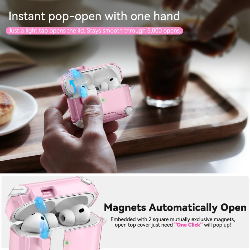 Ekoonpft for Airpods Pro 3 Case Pink, Compatible with MagSafe, Secure Lock Case Cover Qute with Magnetic Auto-Open & Phone Stand with Cleaner Keychain for Women Girly, Shockproof iPod Pro 3 Hard Shell - Image 3