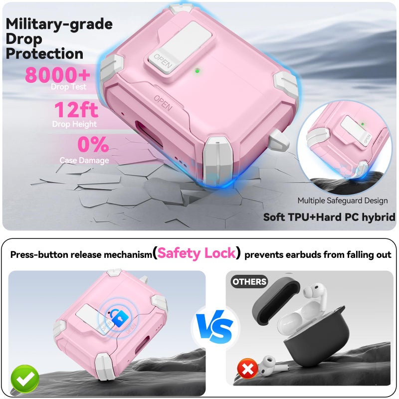 Ekoonpft for Airpods Pro 3 Case Pink, Compatible with MagSafe, Secure Lock Case Cover Qute with Magnetic Auto-Open & Phone Stand with Cleaner Keychain for Women Girly, Shockproof iPod Pro 3 Hard Shell - Image 5
