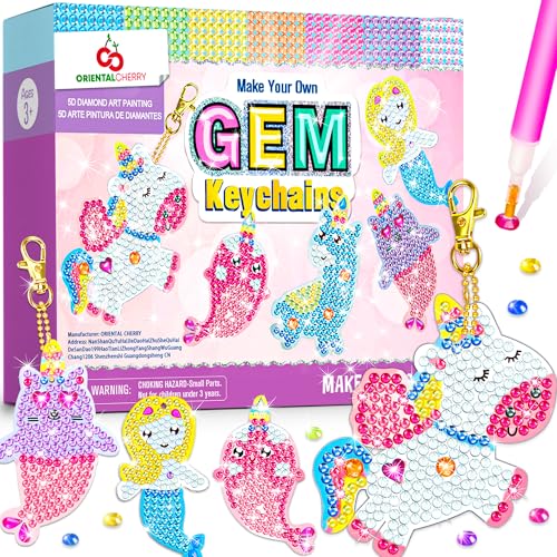 ORIENTAL CHERRY Arts and Crafts for Kids Ages 8-12 - Make Your Own GEM Keychains - 5D Diamond Art Painting by Numbers Kits Girls Kids Ages 3-5 4-6 6-8 Toys Birthday Easter Basket Stuffers Christmas Stocking Gifts - Image 1