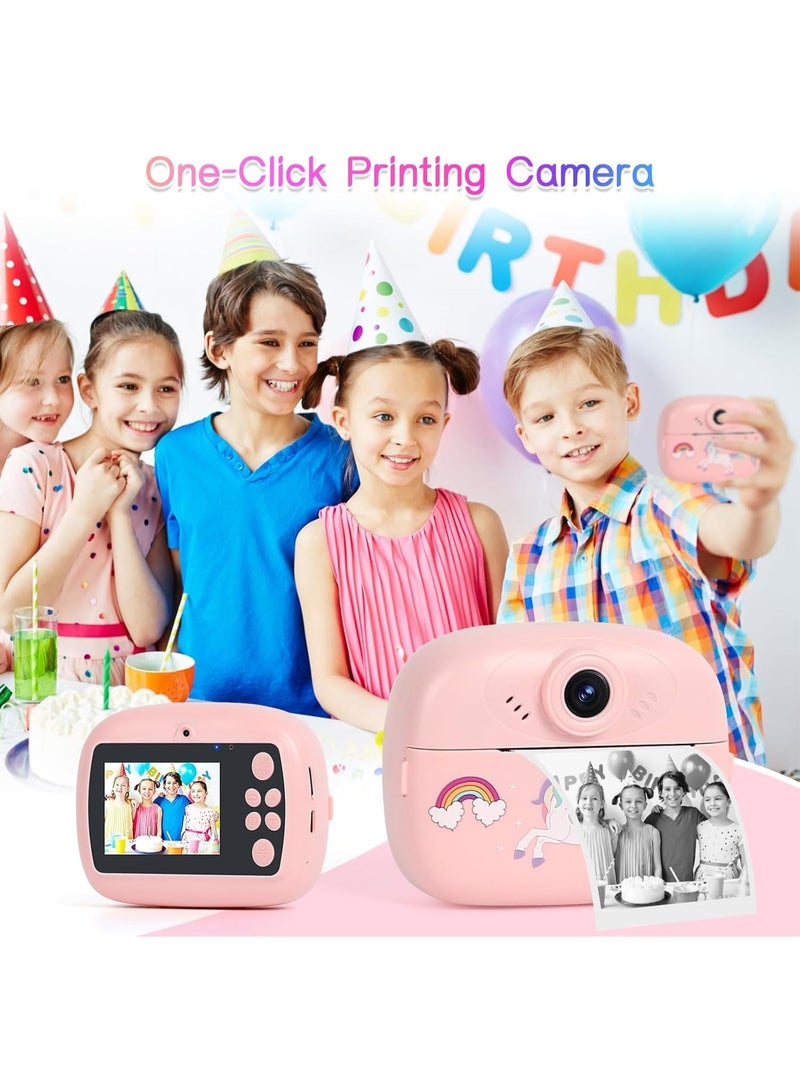 Instant Print Camera for Kids, 1080P HD Instant Print Photo with 3 Rolls Photo Paper & 5 Color Pens & DIY Graffiti, Birthday Gifts for Boys Girls (Pink) - Image 5