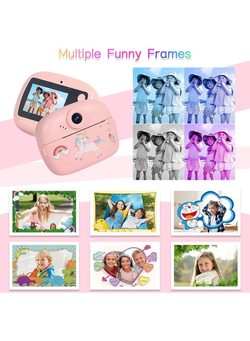 Instant Print Camera for Kids, 1080P HD Instant Print Photo with 3 Rolls Photo Paper & 5 Color Pens & DIY Graffiti, Birthday Gifts for Boys Girls (Pink) - Image 3