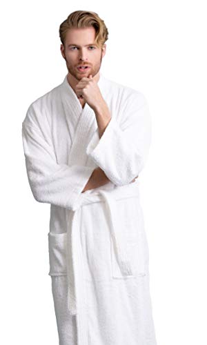 Soft Touch Linen Men's Robe, Turkish Terry Bathrobe, Turkish Terry Kimono Spa Bathrobe (XX-Large, White) - Image 3