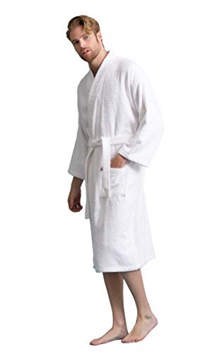 Soft Touch Linen Men's Robe, Turkish Terry Bathrobe, Turkish Terry Kimono Spa Bathrobe (XX-Large, White) - Image 2