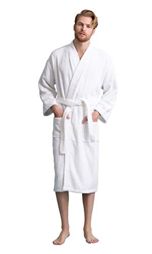 Soft Touch Linen Men's Robe, Turkish Terry Bathrobe, Turkish Terry Kimono Spa Bathrobe (XX-Large, White) - Image 4