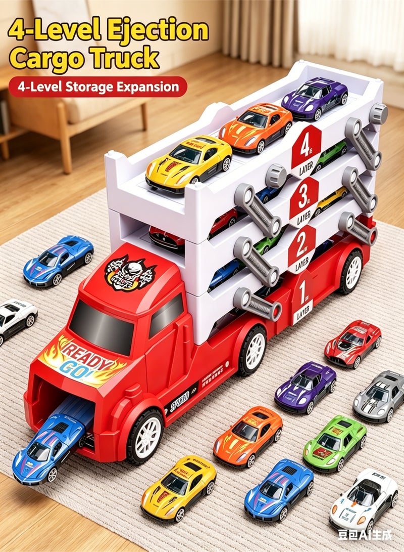 loven Catapult Truck Set: Includes decals and die-cast toy truck; multiple children can play and race together | Suitable as a birthday gift toy for boys aged 3-8. - Image 1