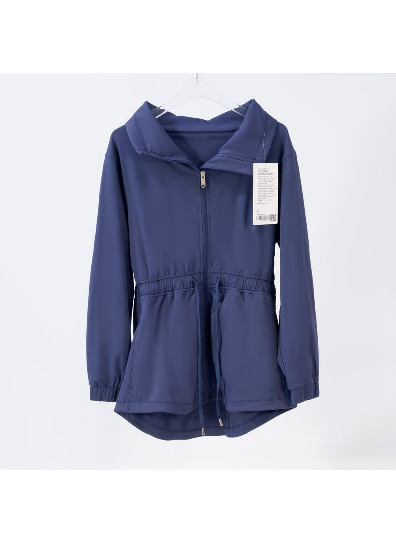Generic - Spring Autumn Yoga Suit Turtle Neck Polo Jacket Womens Sporty Casual Fit Waist-Fitted Jacket Loose-Fit Training Outerwear Midnight blue 036 waist jacket - Image 1