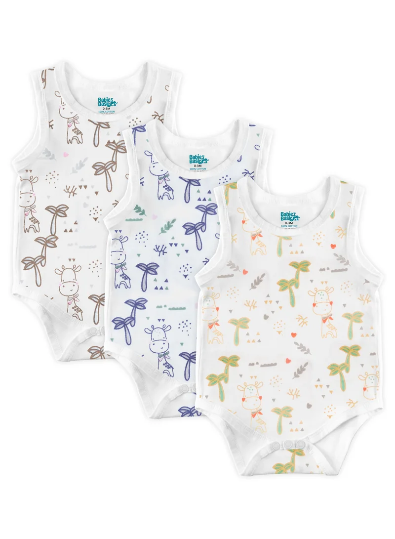 Babies Basic BabiesBasic 100% Super Combed Cotton, Sleeveless Romper/Bodysuit, for New Born to 24months. Set of 3 - Printed